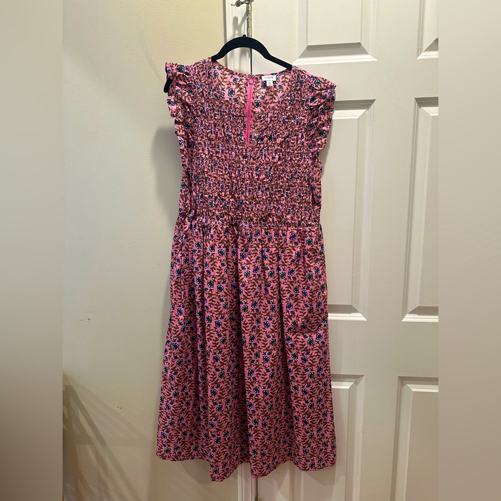 Smocked flutter-sleeve midi dress
